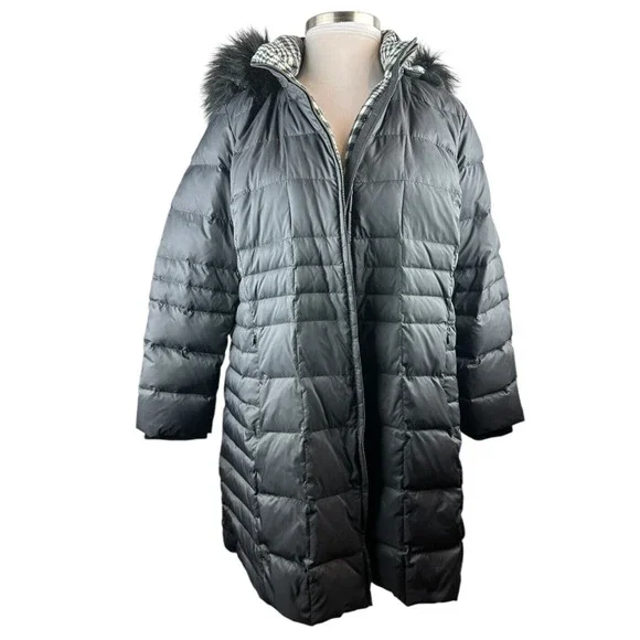 Talbots Faux Fur Hooded Down Puffer Coat Black Full Zip Plus Size 3XP 3X Petite - Picture 2 of 14